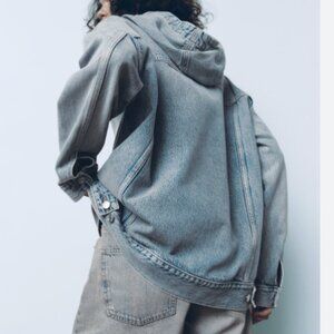 ZARA nwt Denim Hooded Top Sweatshirt!